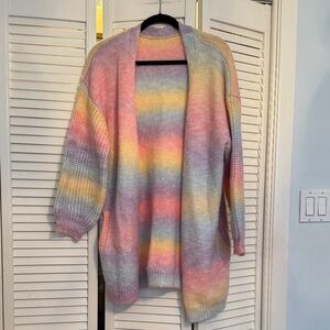 SHEIN Pastel Rainbow Open-Front Cardigan